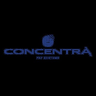 Concentra Pay Systems logo with blue globe icon and company name on black background